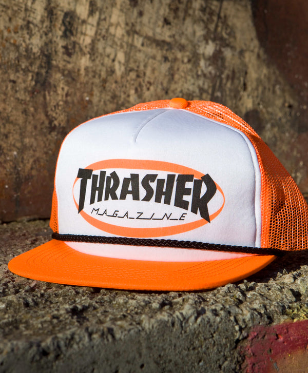 Thrasher Ellipse Mag Logo Rope Trucker Cap - Orange