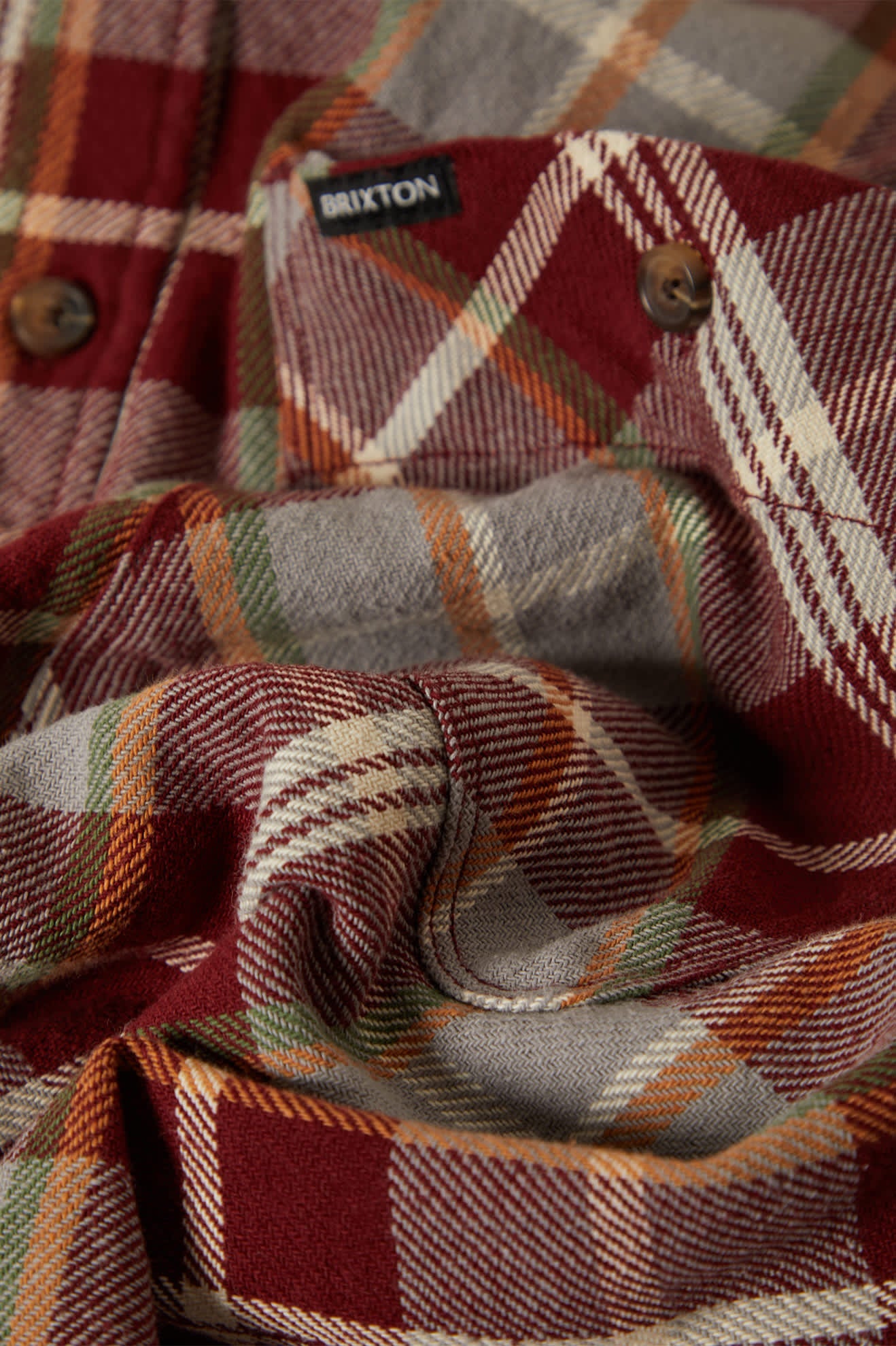 Brixton Vintage Wash Flannel - Maroon Red/Beige/Green
