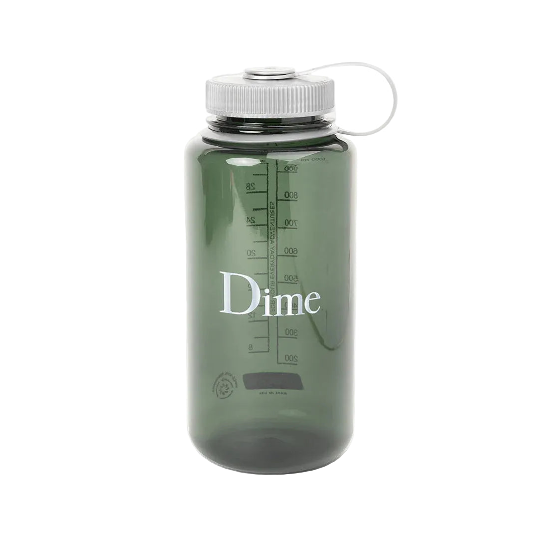 Green water bottle with 'Dime' branding on a white background