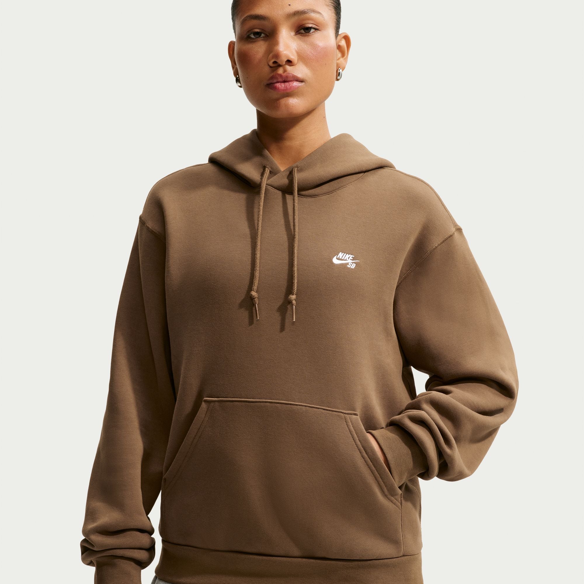 Nike SB Fleece Pullover Skate Hoodie - MOSSWOOD BROWN/WHITE