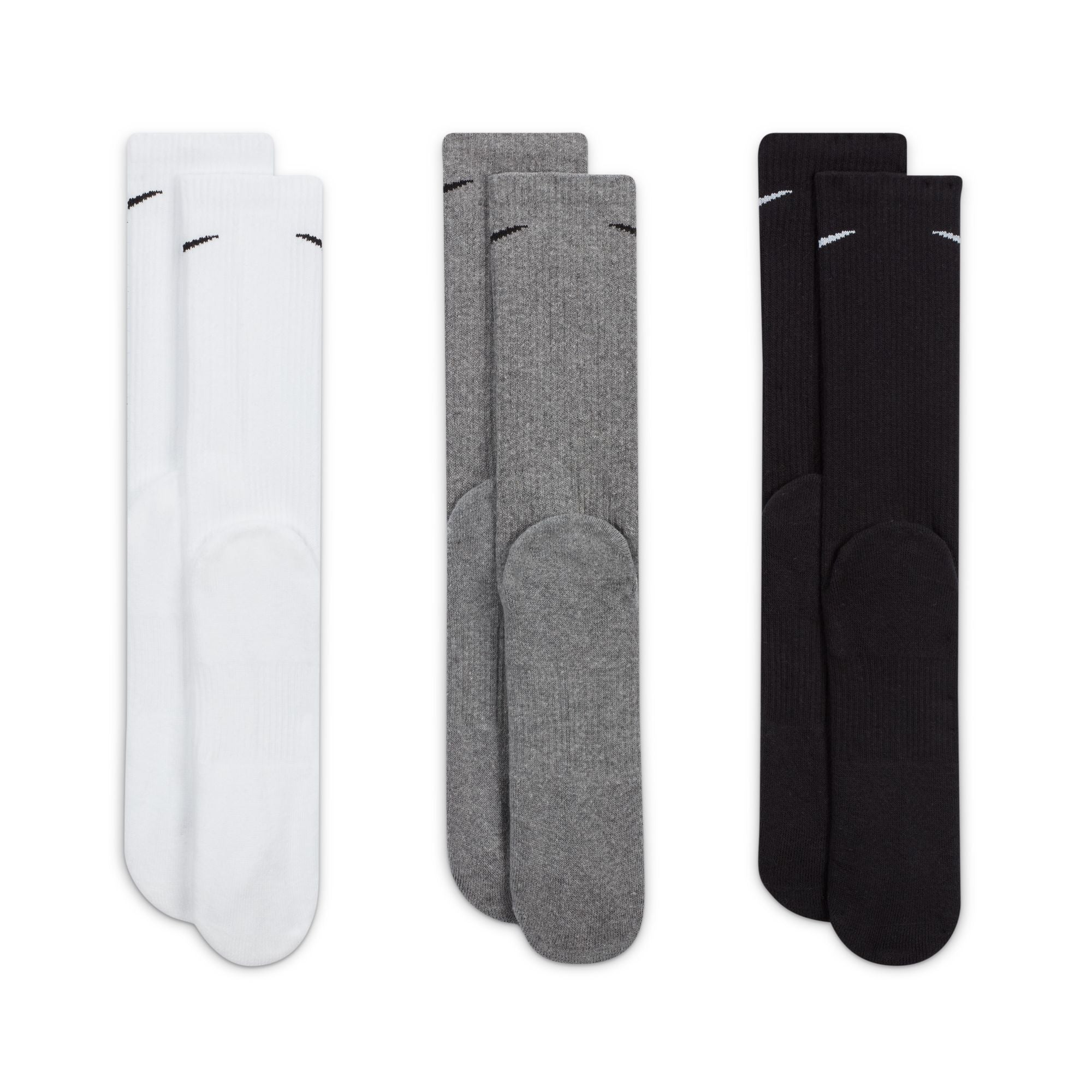 Nike Everyday Plus Cushioned Training Crew Socks (3 Pairs) - Black/White/Gray
