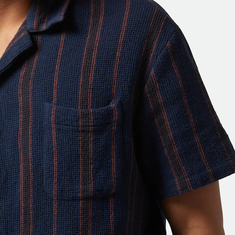 Brixton Bunker Waffle S/S Woven - Washed Navy Stripe