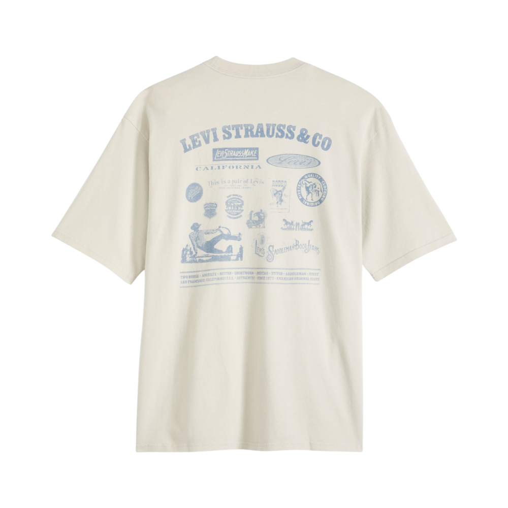 Beige t-shirt with Levi Strauss & Co branding and graphics on a white background