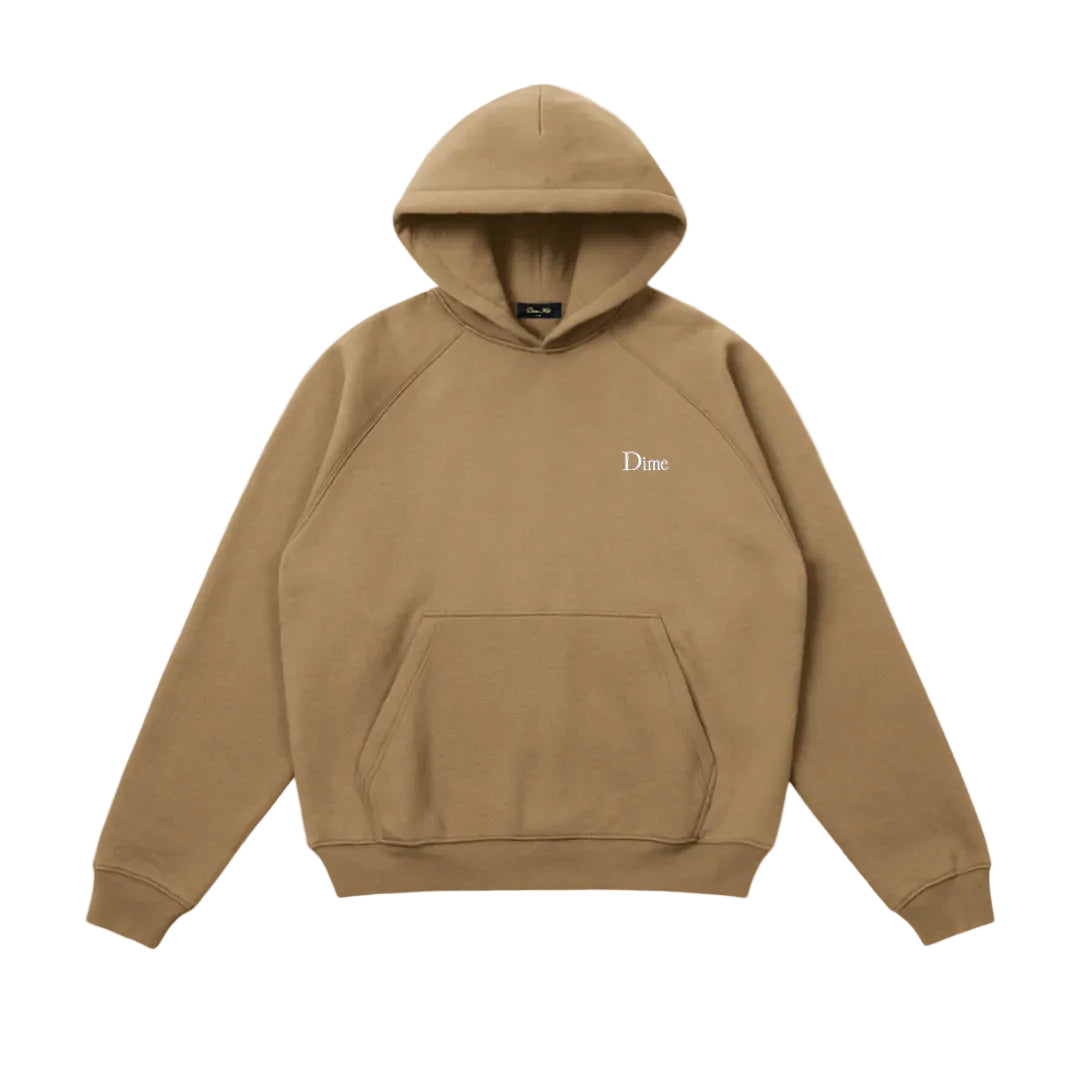 Brown hoodie with a brand logo on a white background