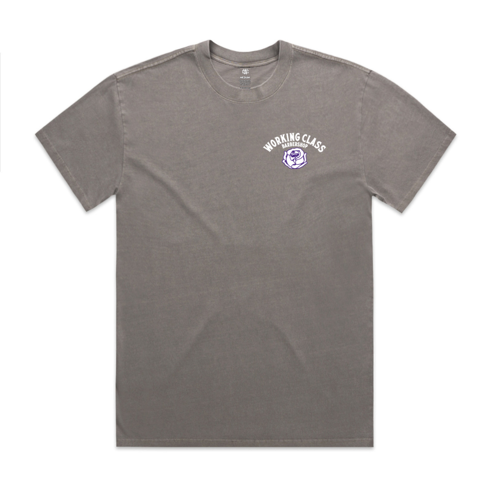 Working Class Barbershop Razor Rose Tee - Grey/White/Purple/Red