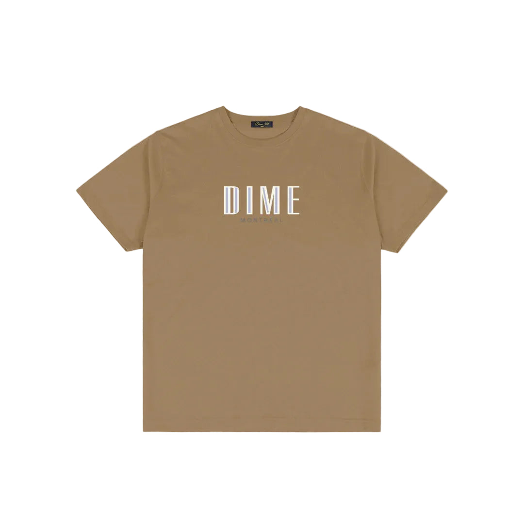 Beige t-shirt with 'DIME' logo on a white background