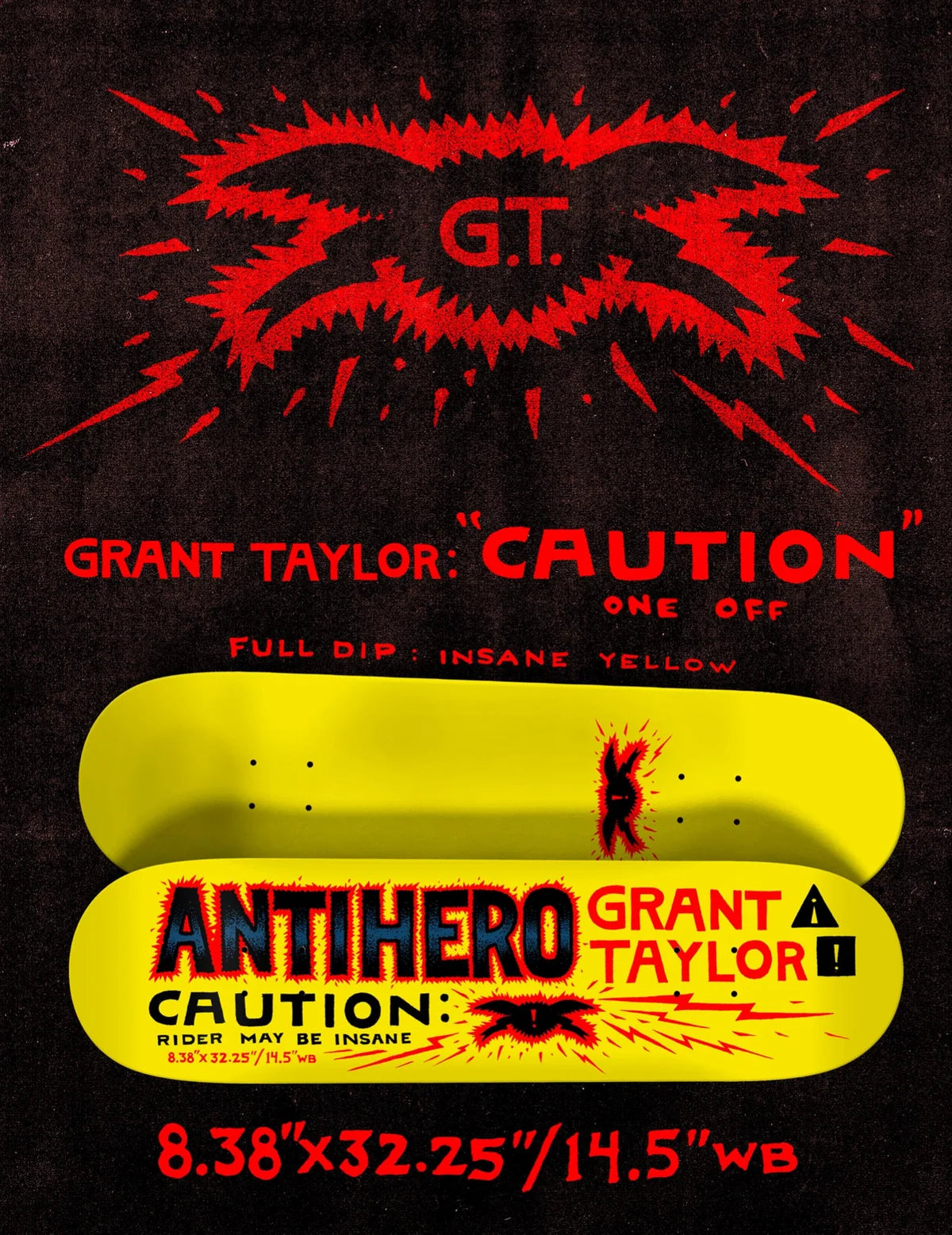 Anti Hero GRANT CAUTION skateboard deck - 8.38"