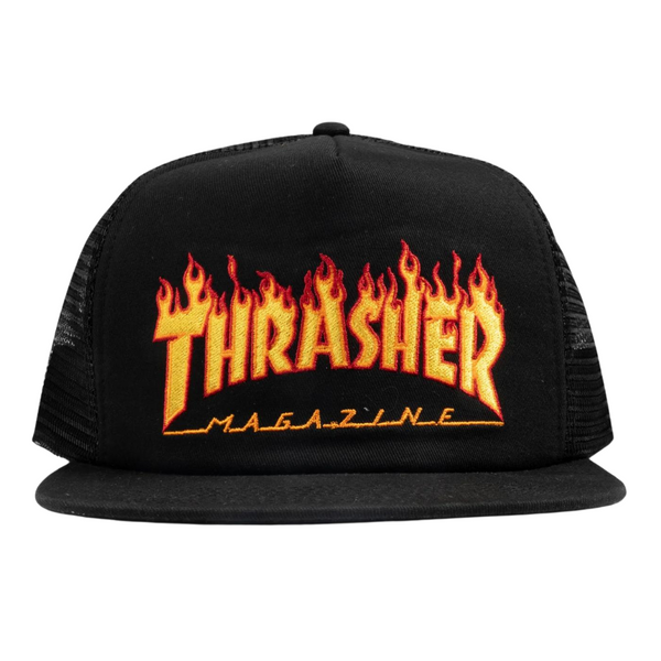Thrasher Embroidered Flame Logo Mesh Cap - Black