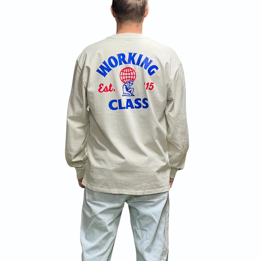 Working Class Heavy Faded Atlas L/S Tee - Bone/Blue/Red