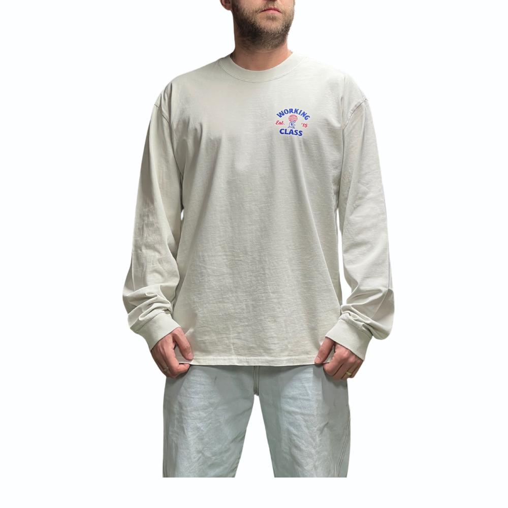 Working Class Heavy Faded Atlas L/S Tee - Bone/Blue/Red
