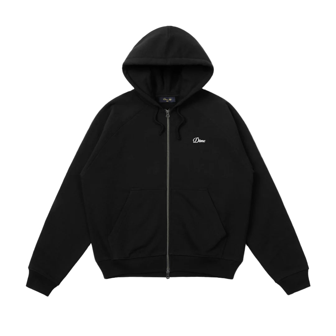 Black hoodie with a brand logo on a light gray background