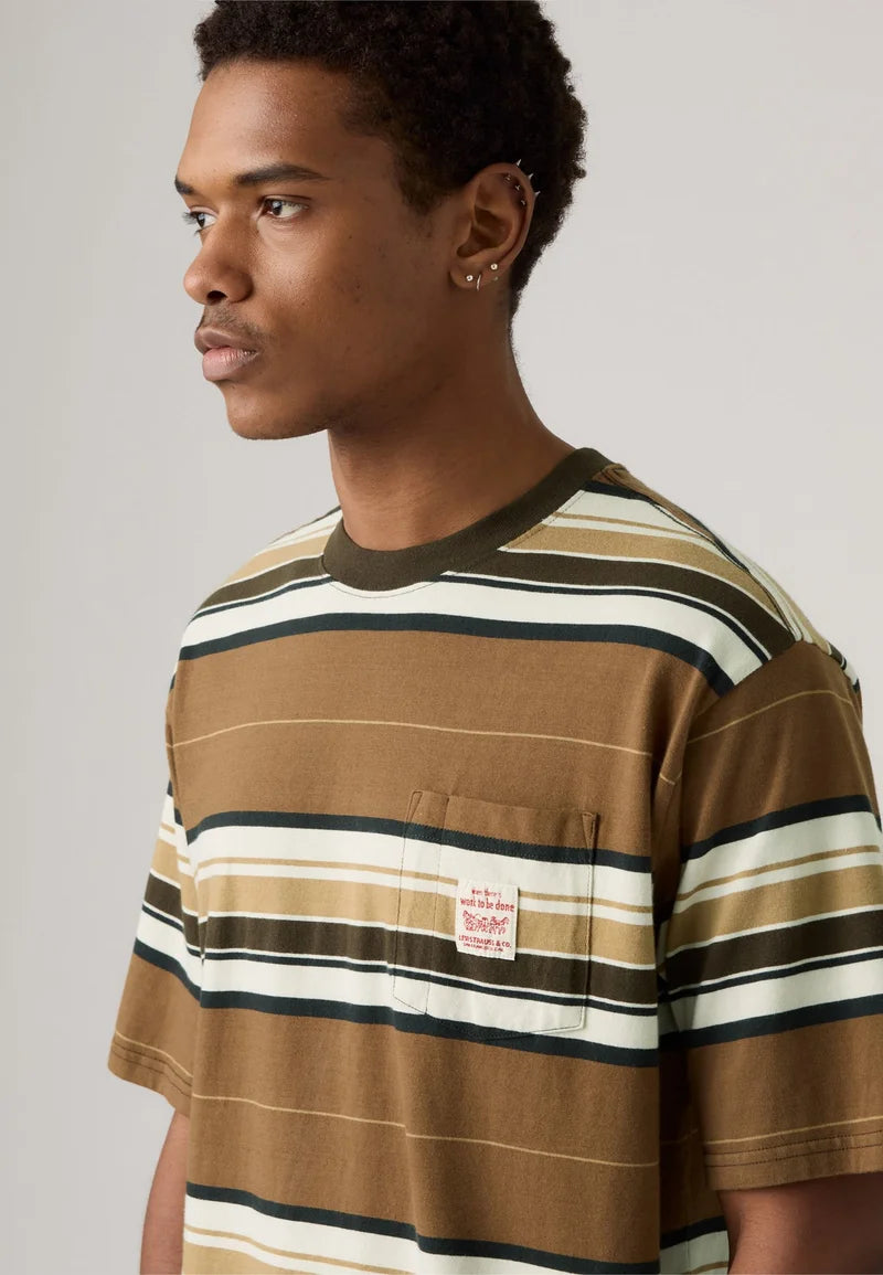 Levi's Short-sleeve Workwear T-shirt - Wild Frontier Printed Stripe Partridge - Brown