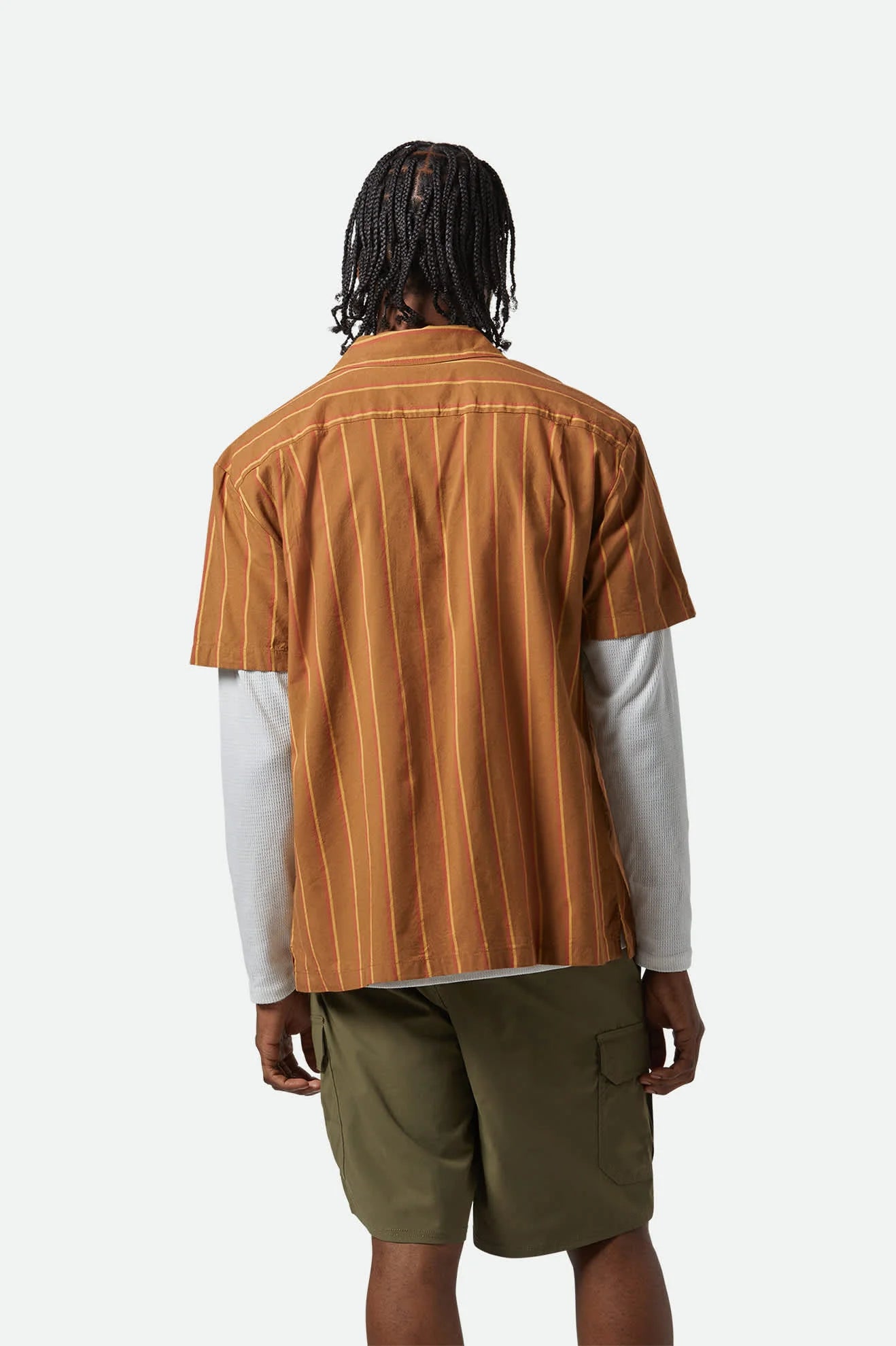 Brixton Cru Stripe S/S Woven - Washed Copper/Burnt Red/Sunset