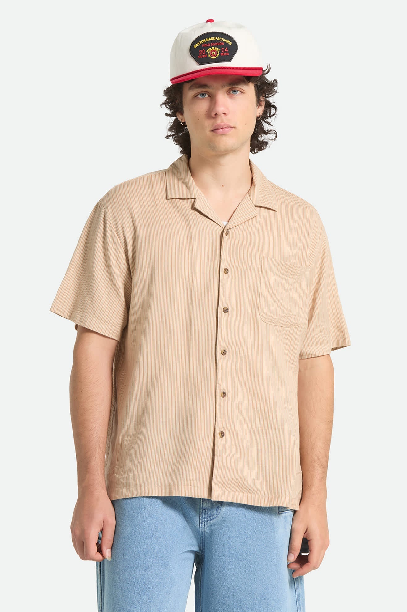 Brixton Bunker Slub S/S Woven Shirt - Italian Clay Stripe