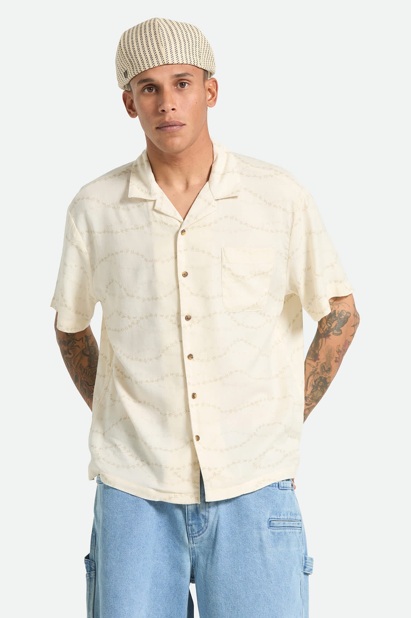 Brixton Bunker Slub S/S Woven Shirt - Whitecap/Black Swallows