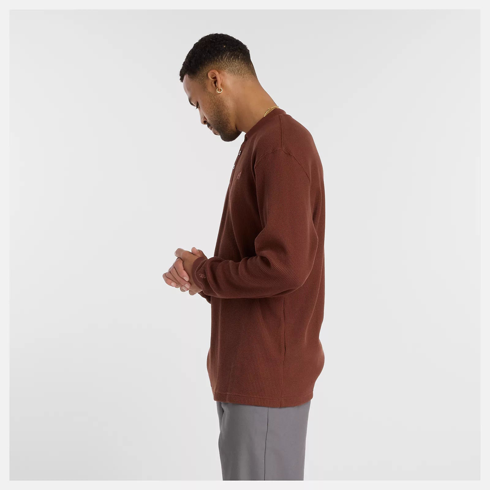 New Balance Numeric Waffle Knit Long Sleeve Henley - Rich Oak