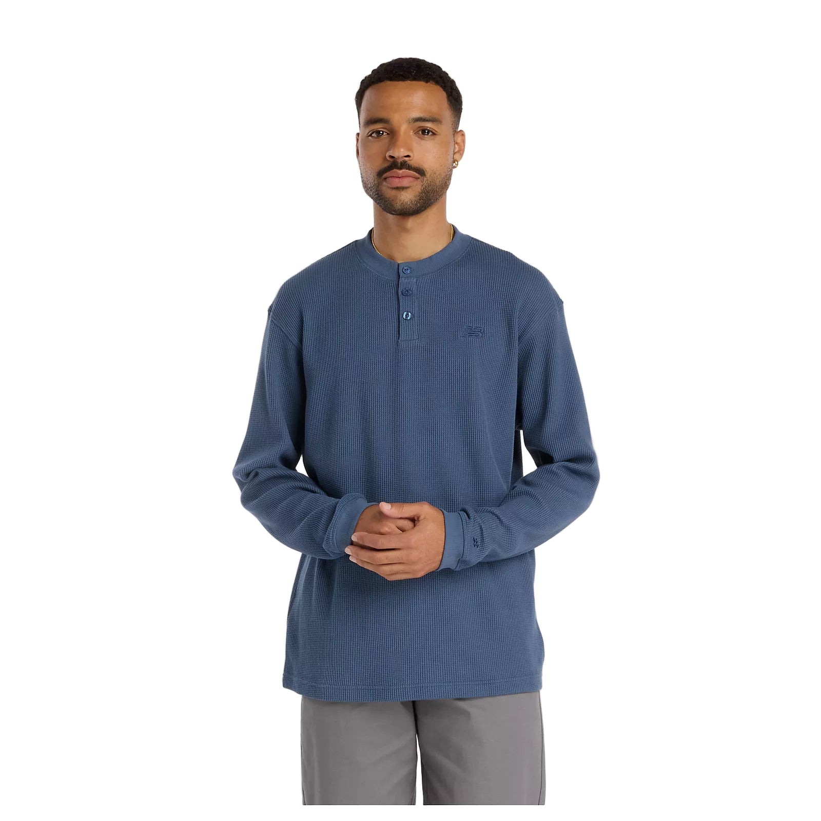 New Balance Numeric Waffle Knit Long Sleeve Henley - Vintage Indigo