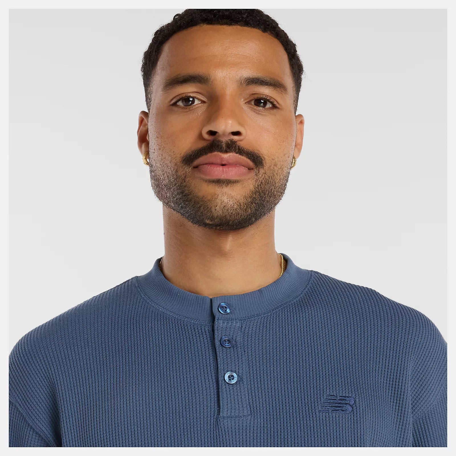 New Balance Numeric Waffle Knit Long Sleeve Henley - Vintage Indigo