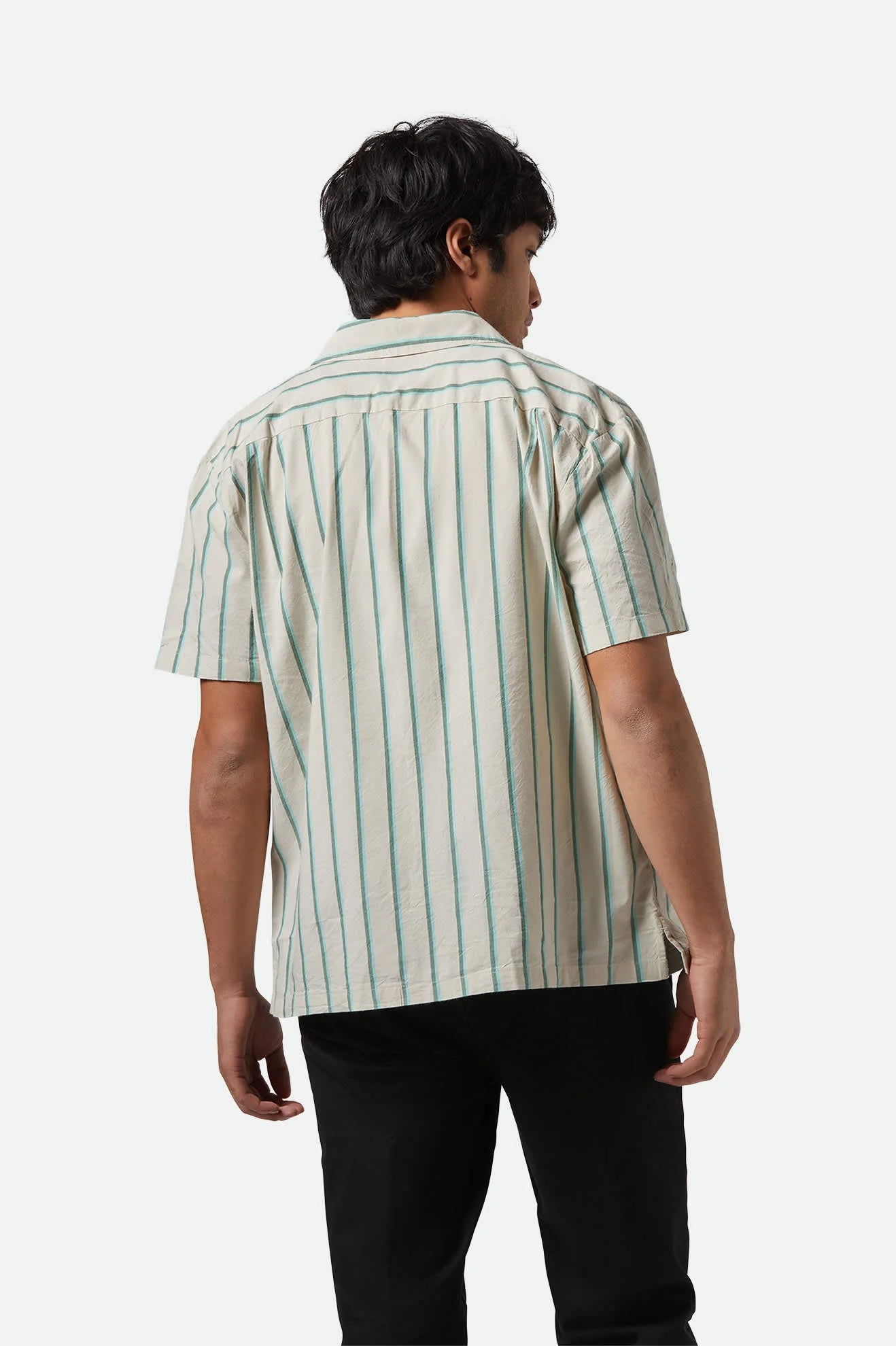 Brixton Cru Stripe S/S Woven - Beige/Pine Needle/Aquatic Green