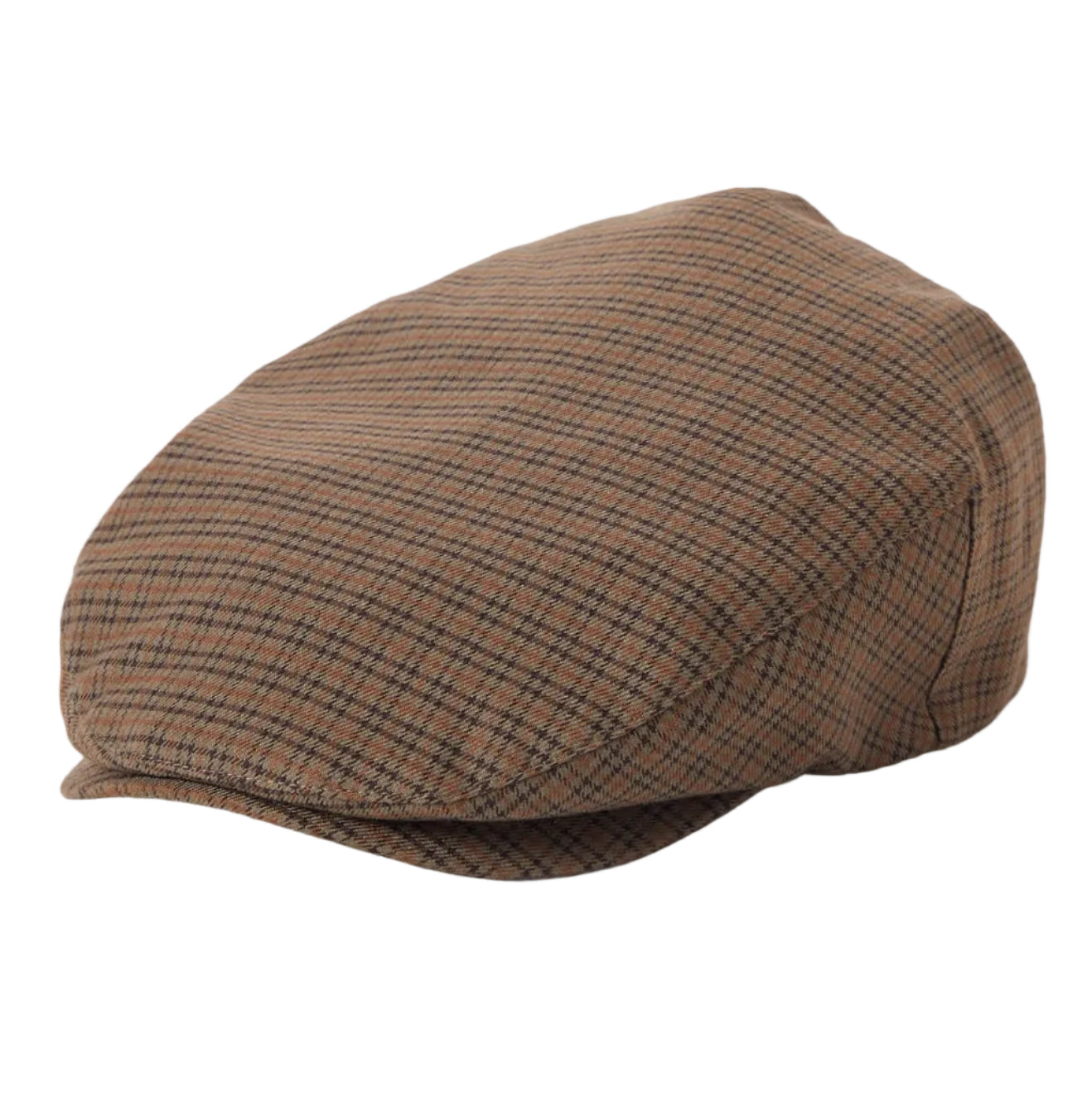 Brown checkered flat cap on a white background