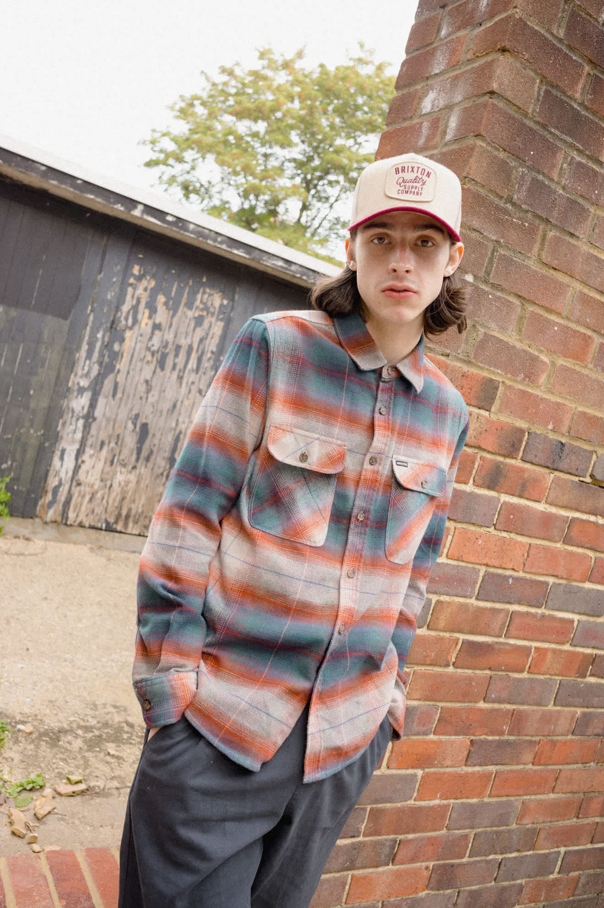 Brixton Hubal MP Trucker Hat - Oatmeal/Dark Brick Corduroy