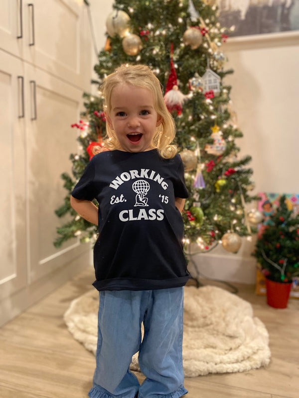 Working Class Atlas Kids Tee - Navy/Off White