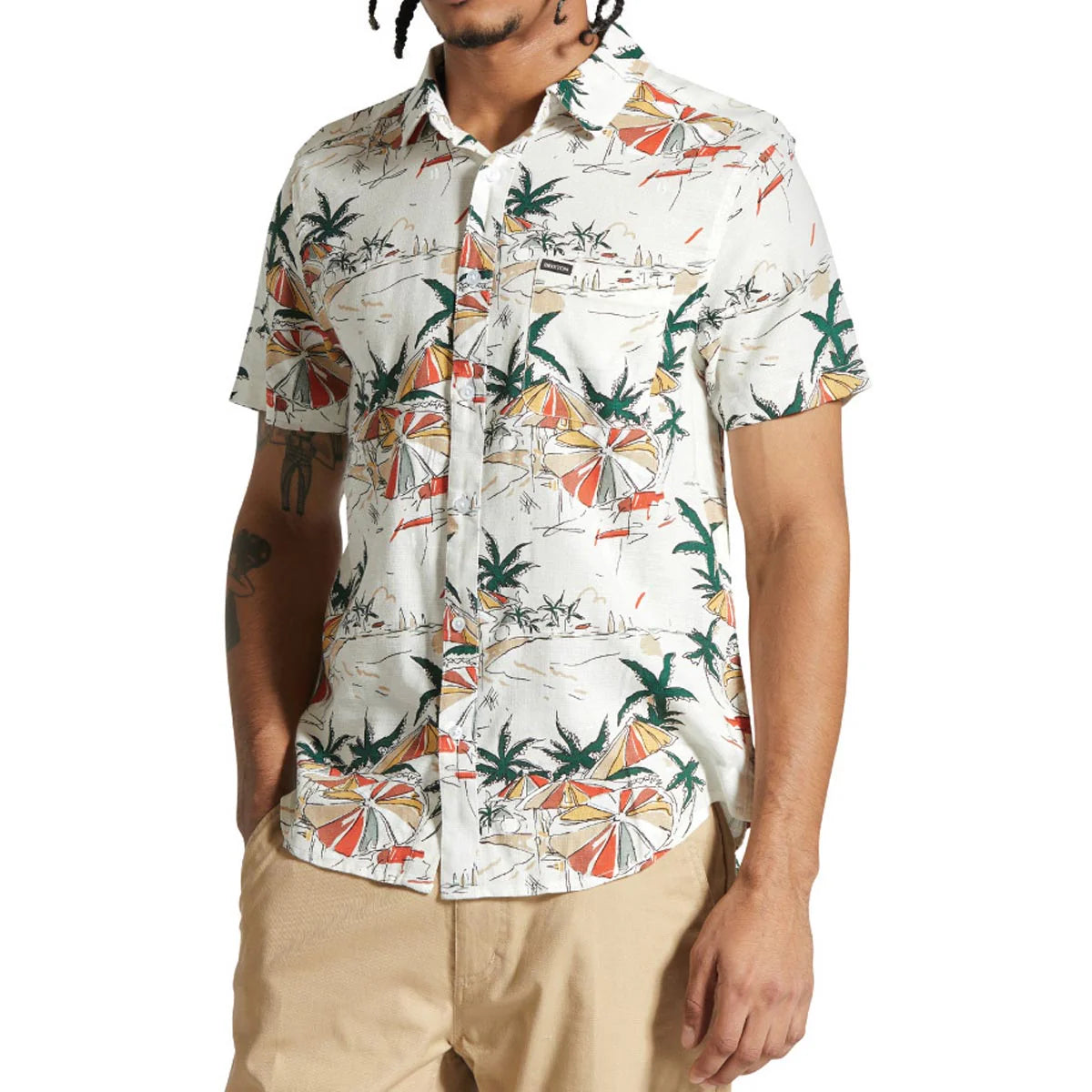 Brixton Charter Slub S/S Woven - Off White Umbrella Scene