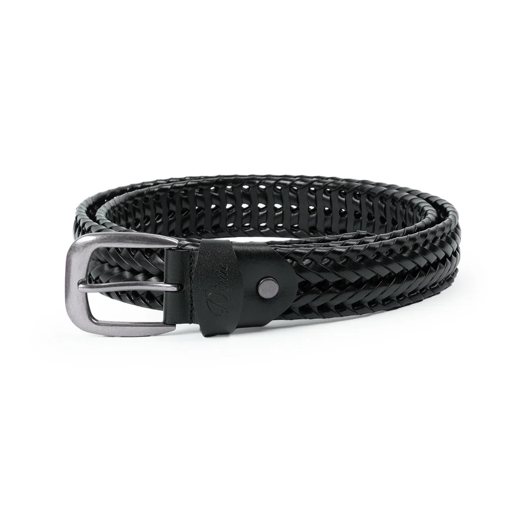 Dime Braided Leather Belt - Black