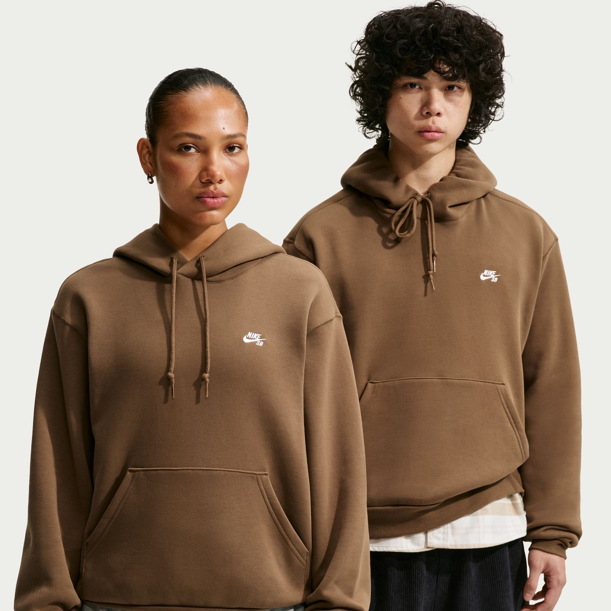Nike SB Fleece Pullover Skate Hoodie - MOSSWOOD BROWN/WHITE
