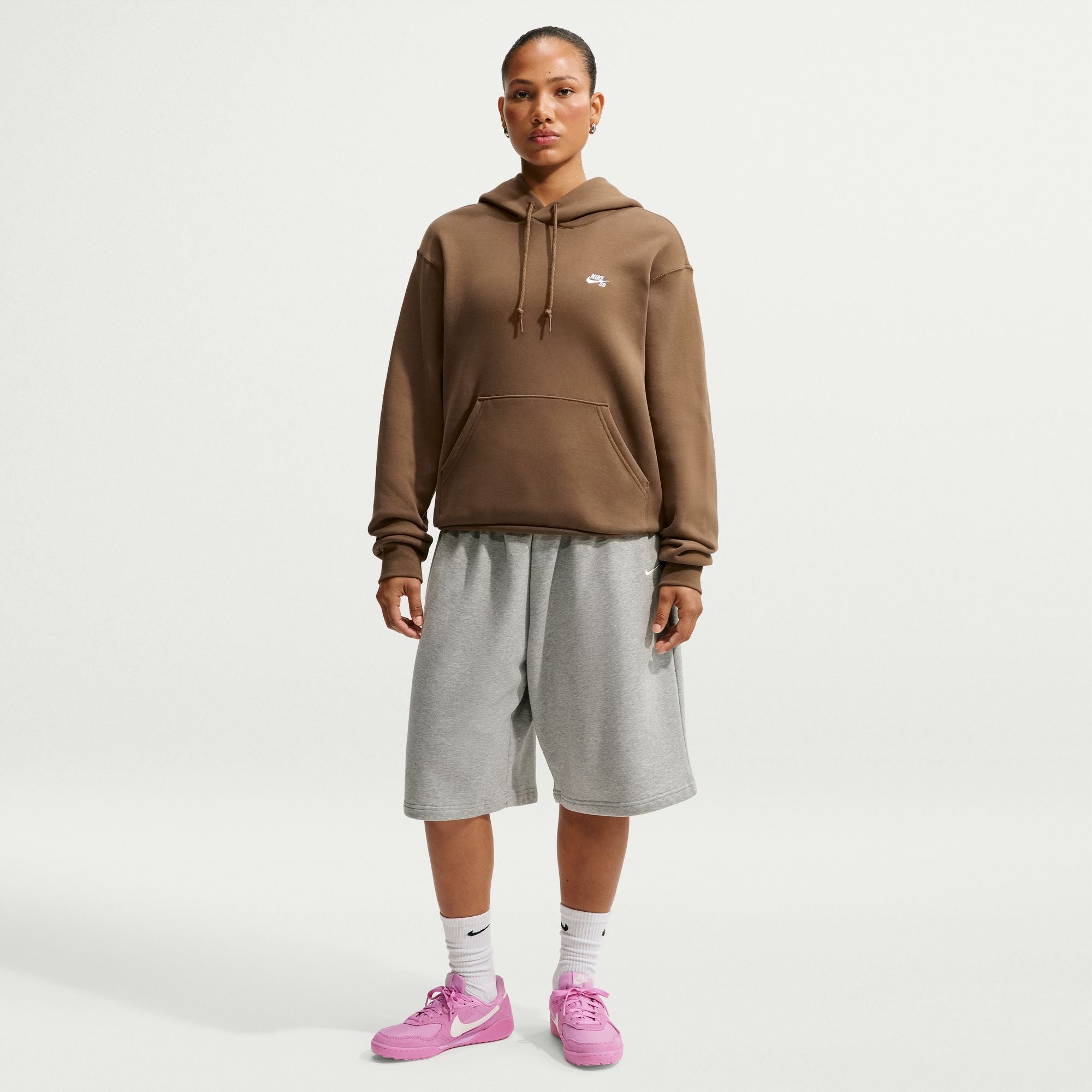 Nike SB Fleece Pullover Skate Hoodie - MOSSWOOD BROWN/WHITE
