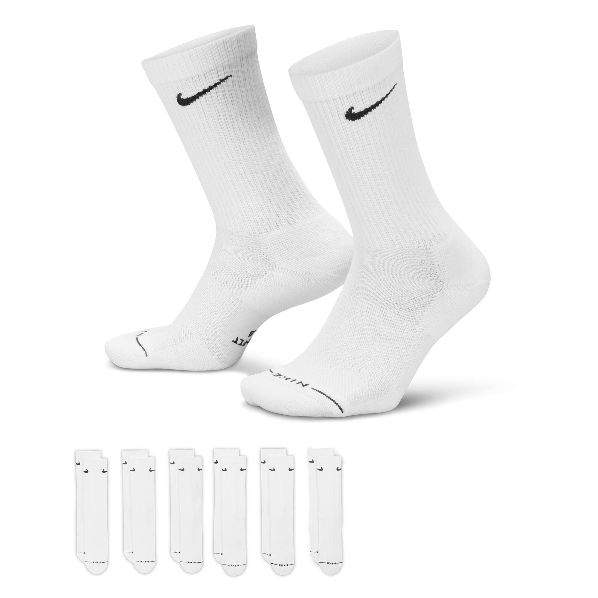 NIKE EVERYDAY ELEVATED CREW SOCK - WHITE (6 PACK)