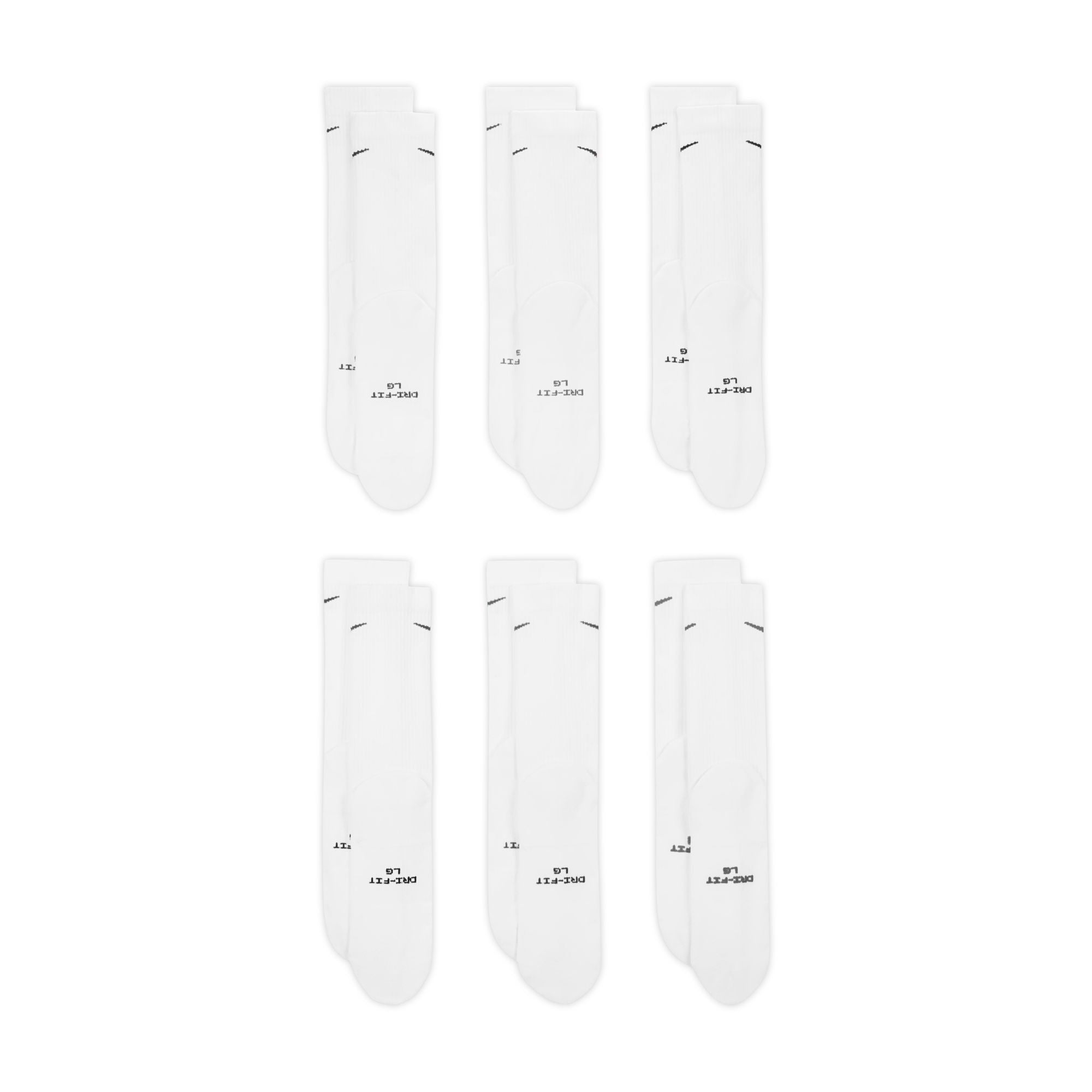 NIKE EVERYDAY ELEVATED CREW SOCK - WHITE (6 PACK)