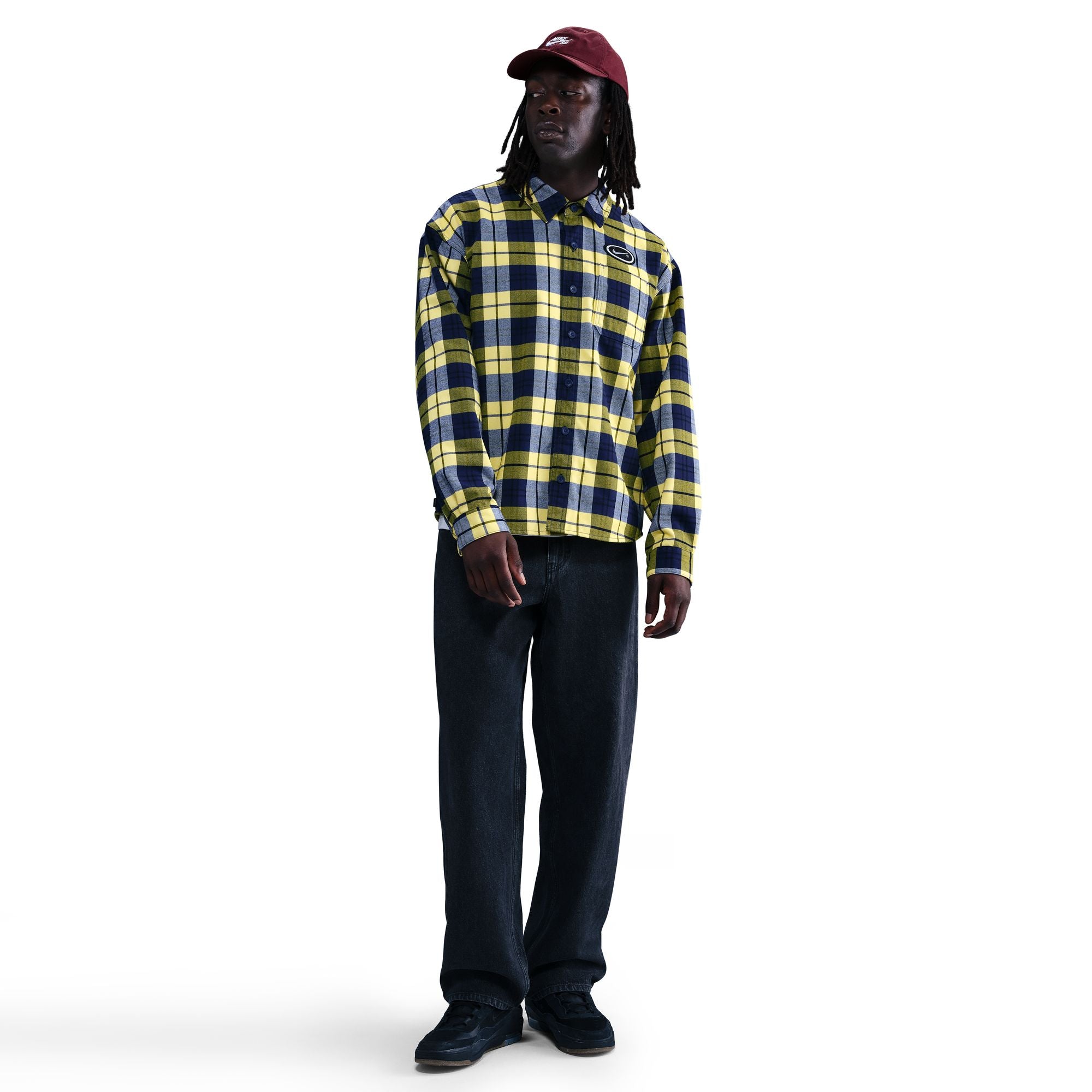 Nike SB Flannel LS Button Up Koston - Midnight Navy Speed Yellow