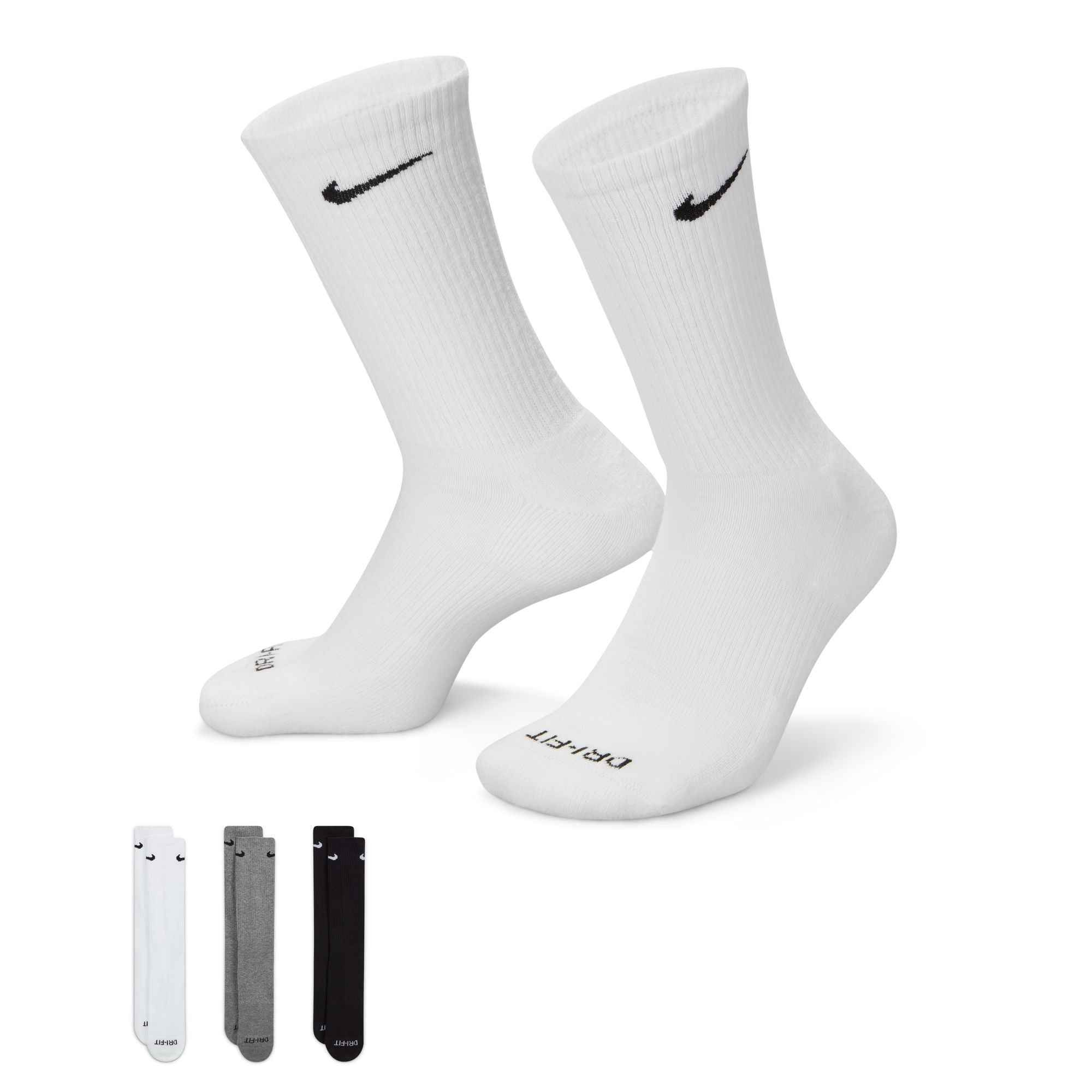 Nike Everyday Plus Cushioned Training Crew Socks (3 Pairs) - Black/White/Gray