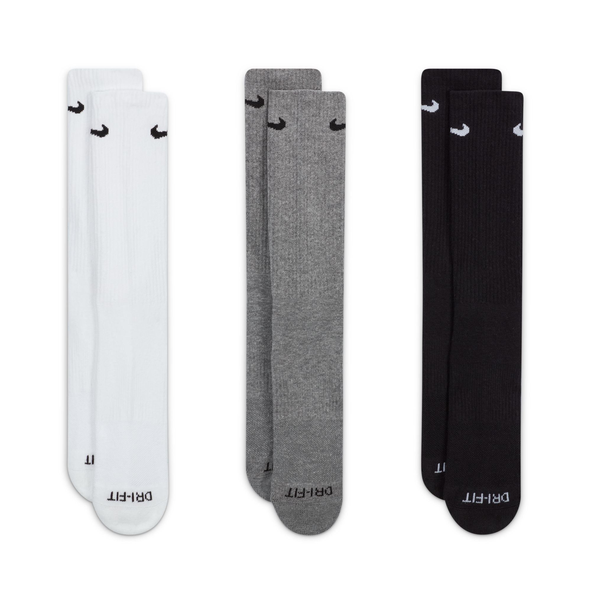 Nike Everyday Plus Cushioned Training Crew Socks (3 Pairs) - Black/White/Gray