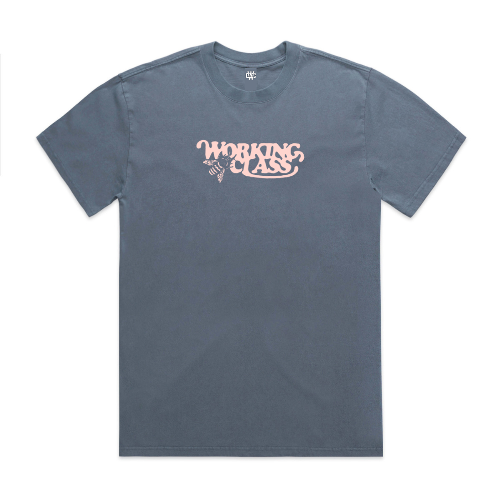 Working Class Inky Bee Tee - Faded Indigo/Pale Pink