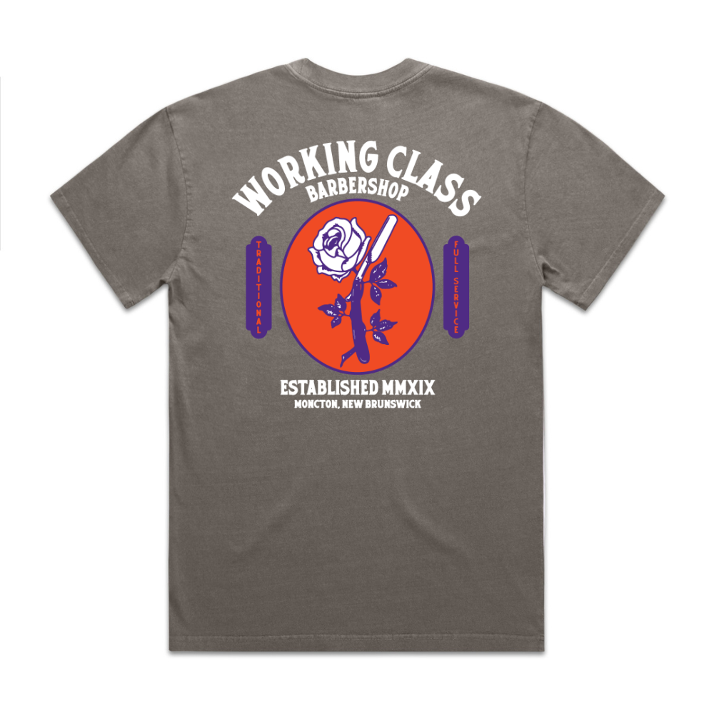 Working Class Barbershop Razor Rose Tee - Grey/White/Purple/Red