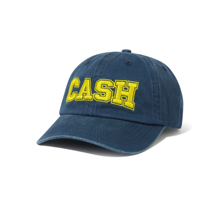 Blue cap with 'CASH' in yellow on a white background