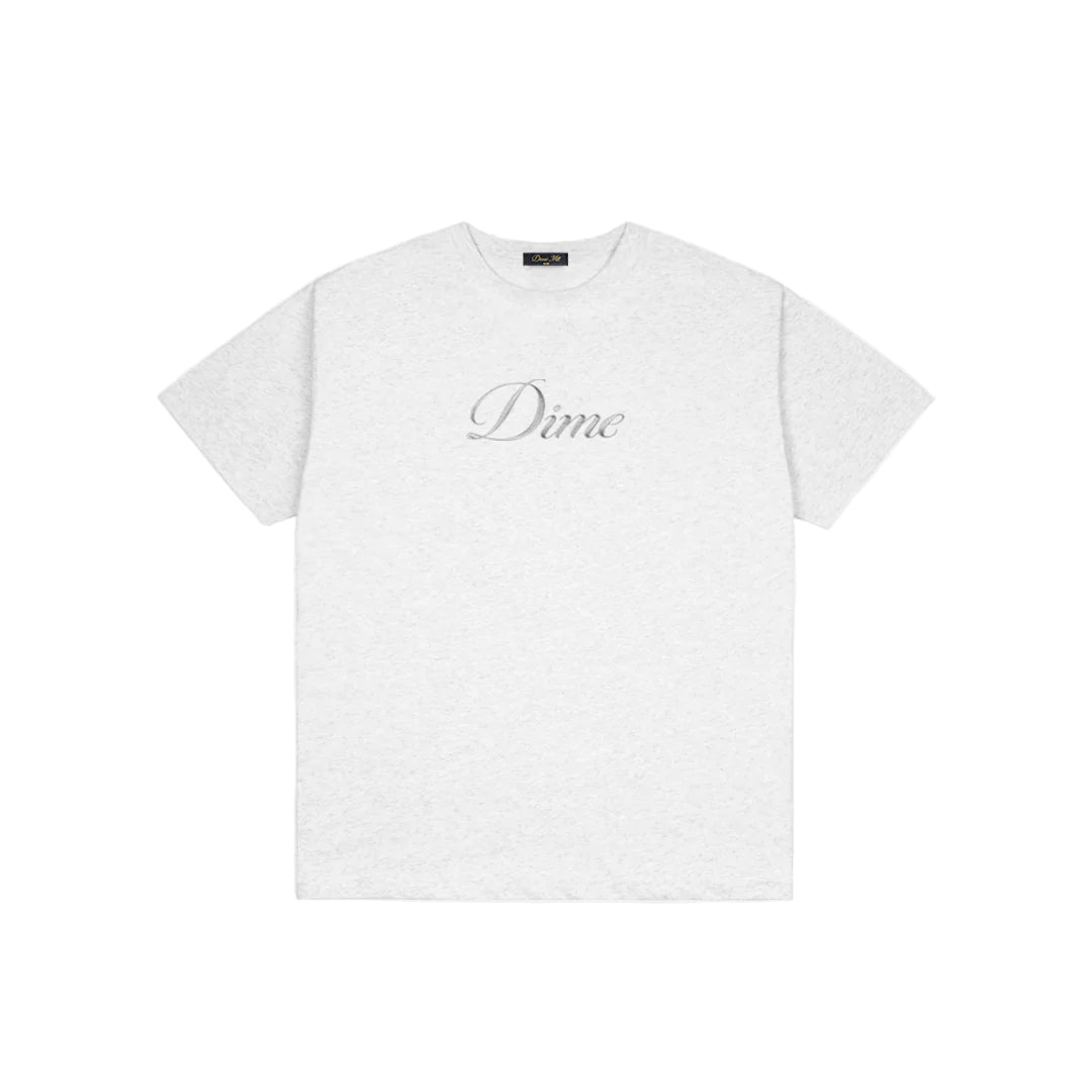 White t-shirt with 'Dime' logo on a white background