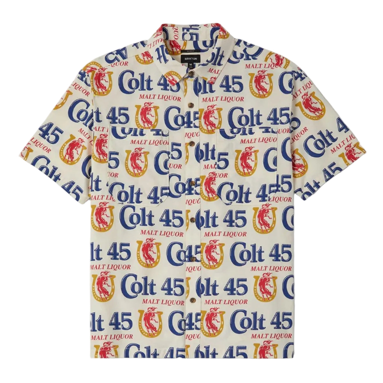 Long-sleeve shirt with 'Colt 45' logo pattern on a white background