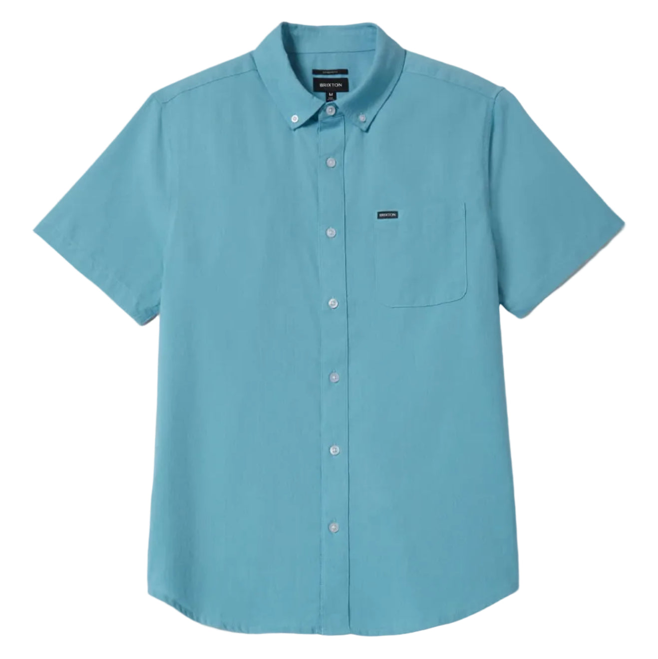 Blue button-up shirt on a light gray background