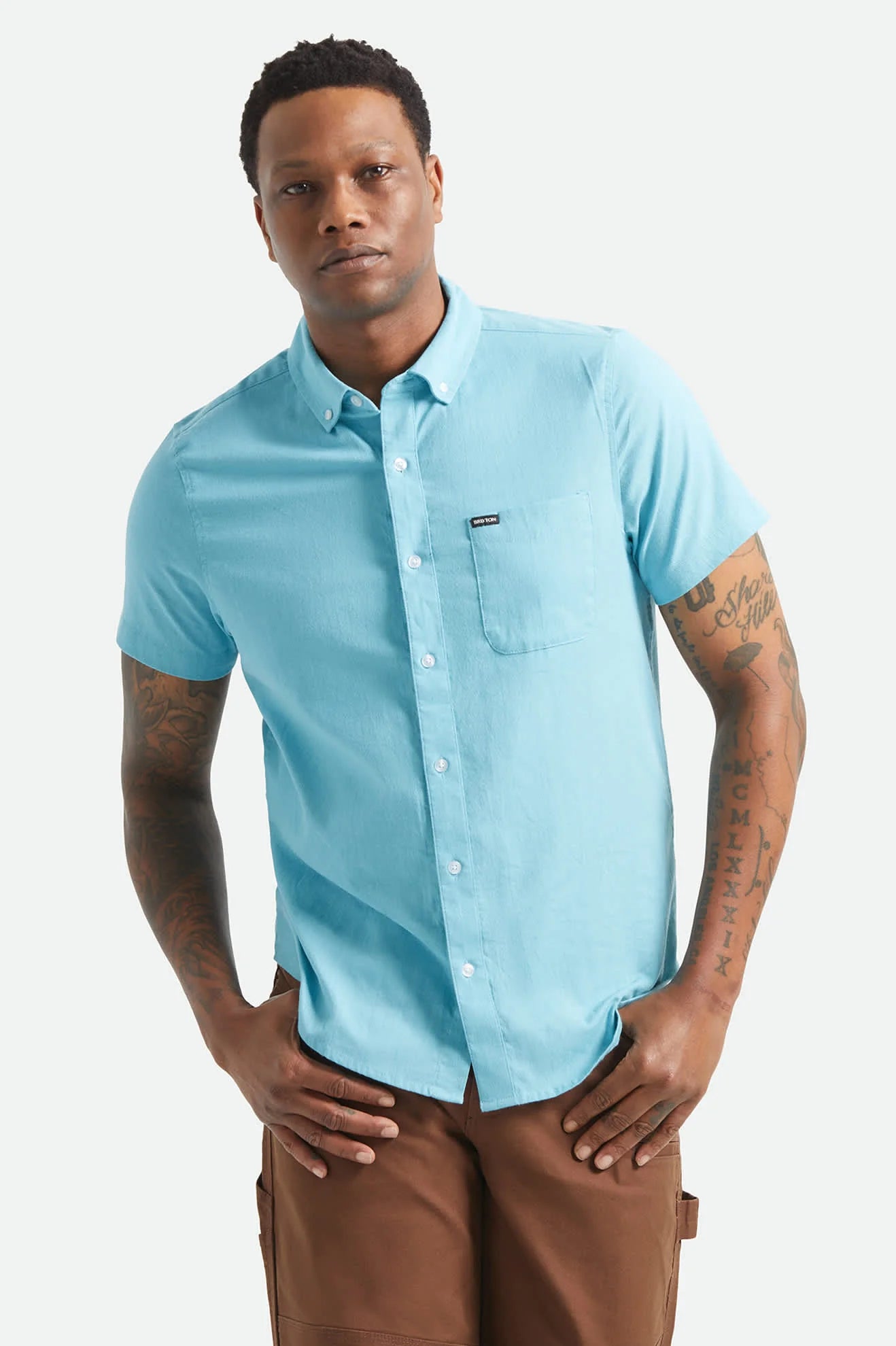 Brixton Sanford Oxford S/S Woven Shirt - Blue Aura
