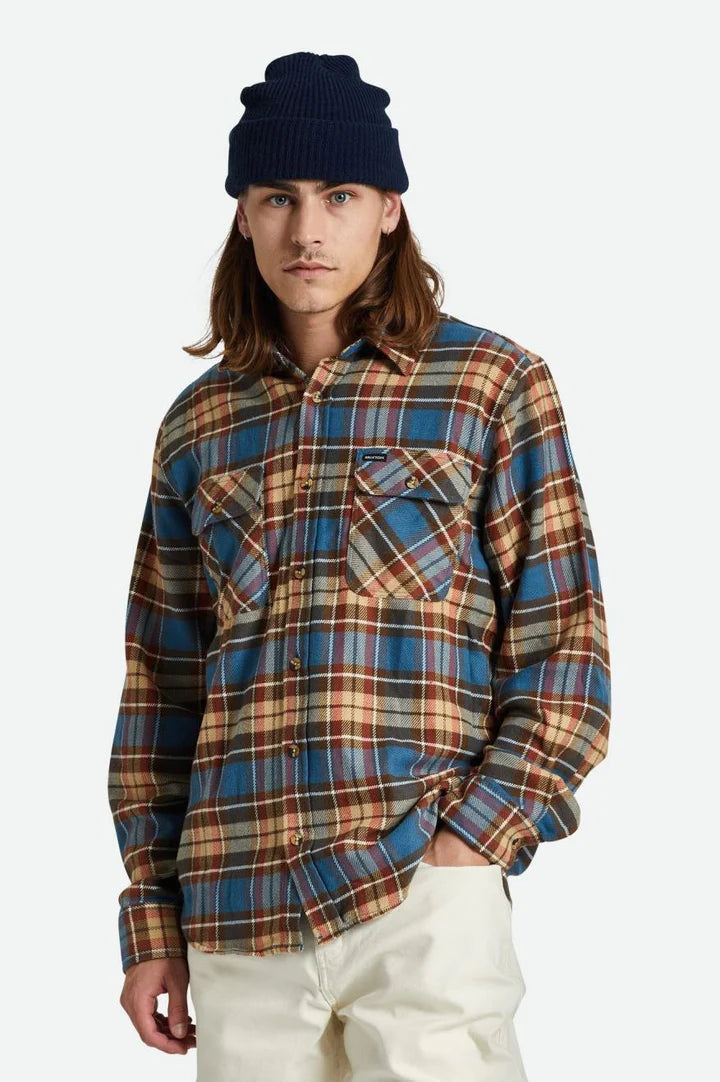 Brixton Bowery L/S  Flannel - Ocean Blue/Palm Desert/Sand