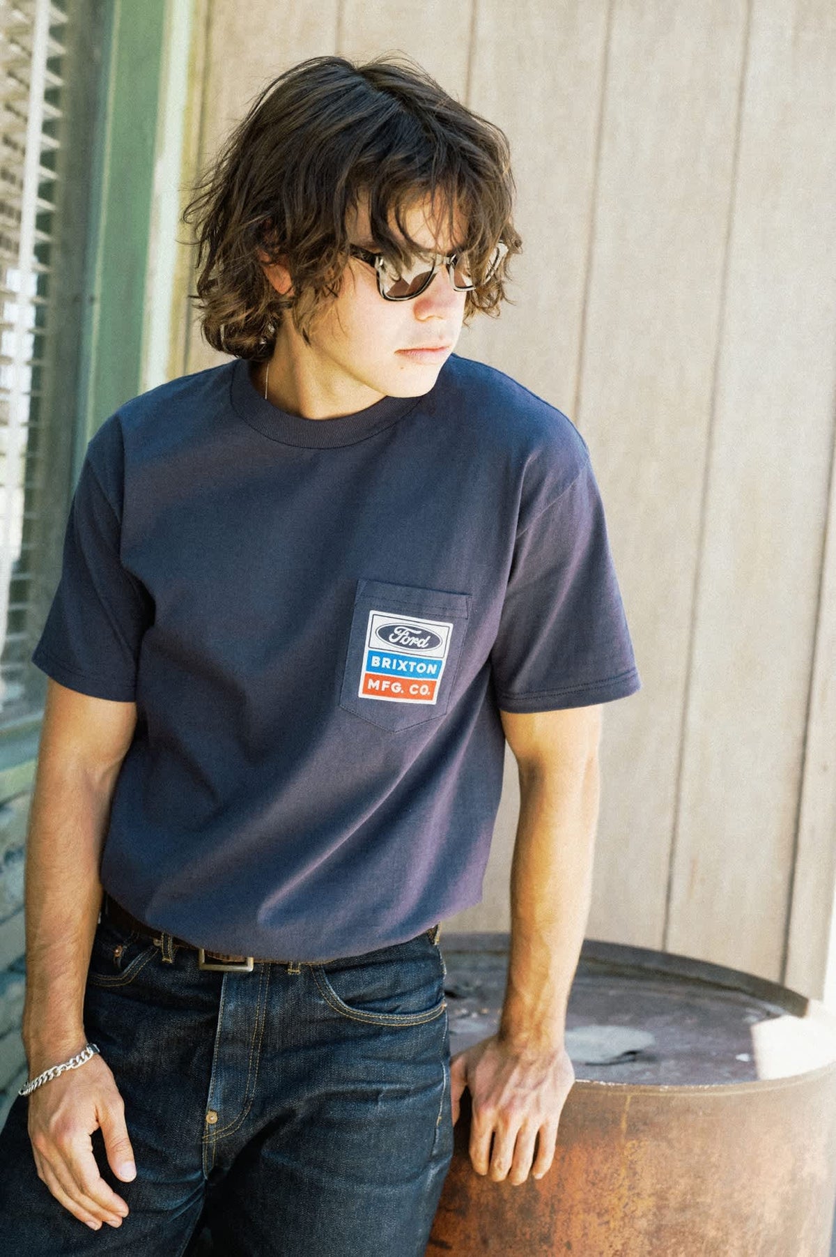 Brixton x Ford Service Dept Pocket Tee - American Navy