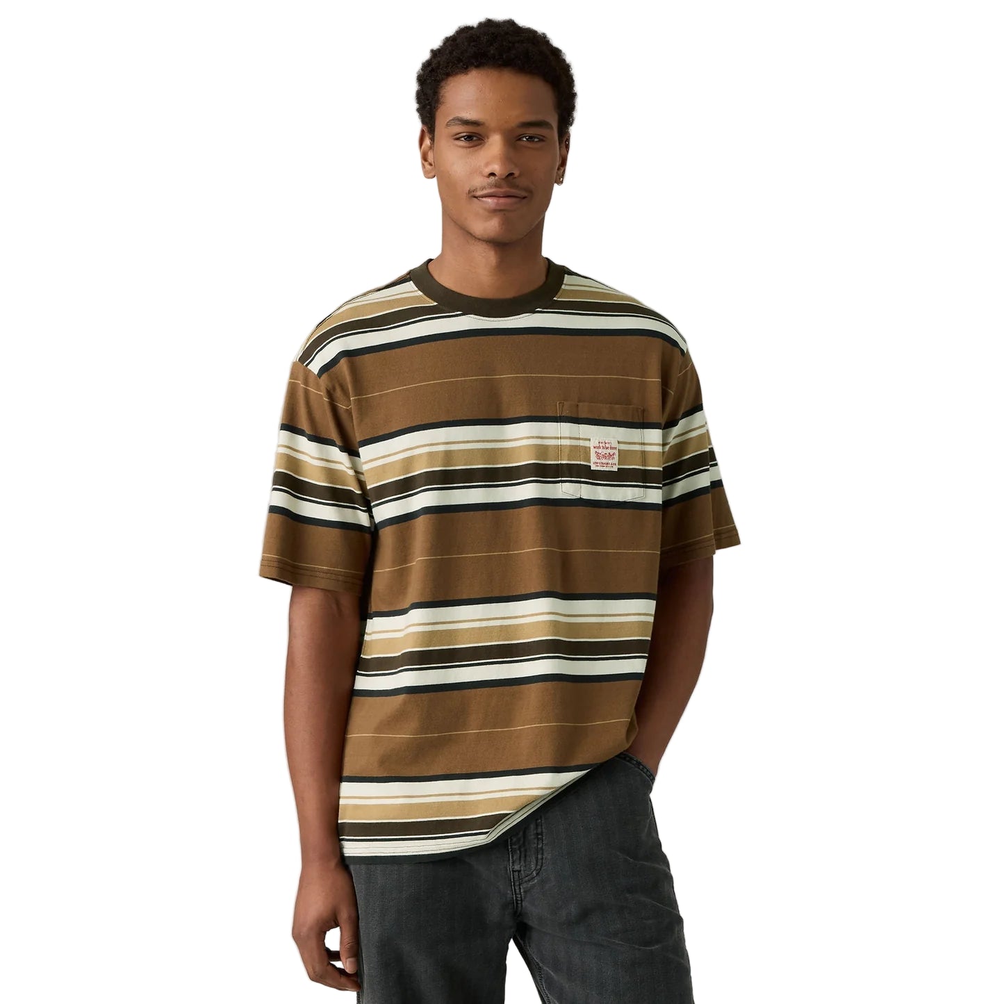 Levi's Short-sleeve Workwear T-shirt - Wild Frontier Printed Stripe Partridge - Brown