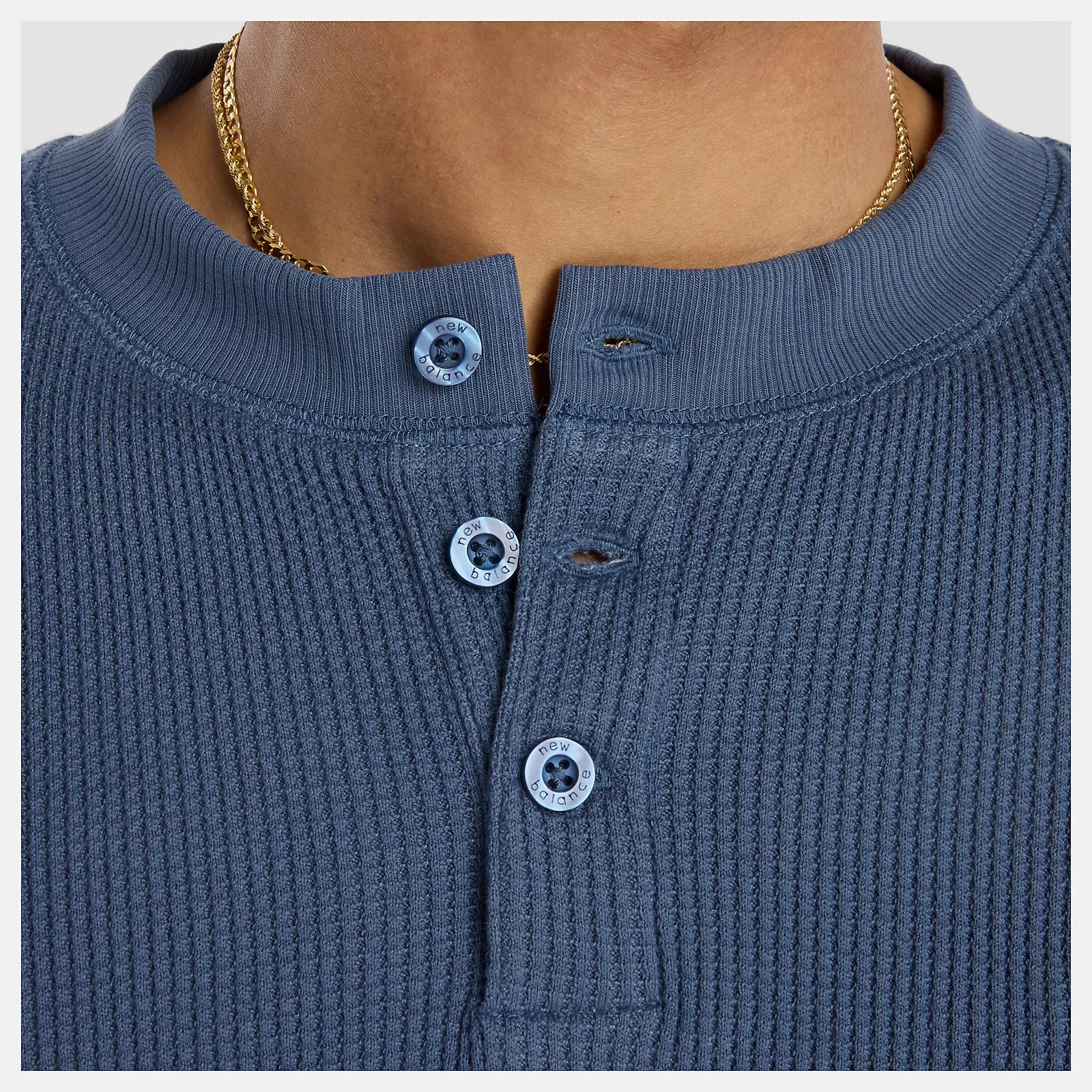 New Balance Numeric Waffle Knit Long Sleeve Henley - Vintage Indigo