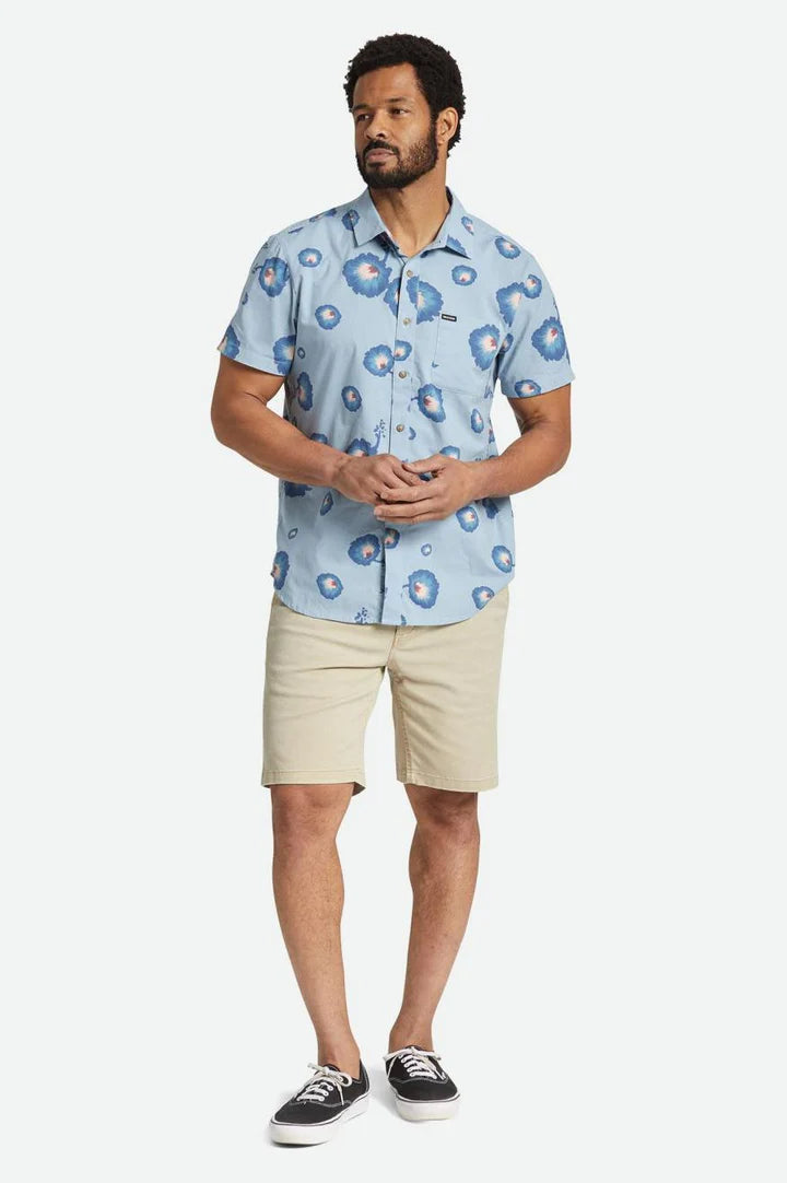 Brixton CHARTER PRINT S/S WVN - DUSTY BLUE/PACIFIC BLUE/CORAL