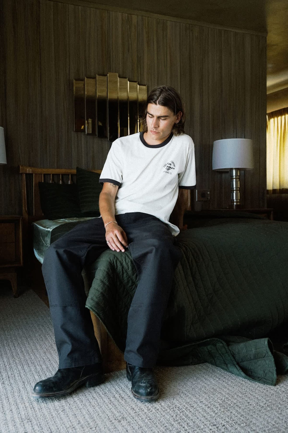 Brixton x Ford Mustang Ringer S/S Tee - Wimbledone White/Burnt Rubber