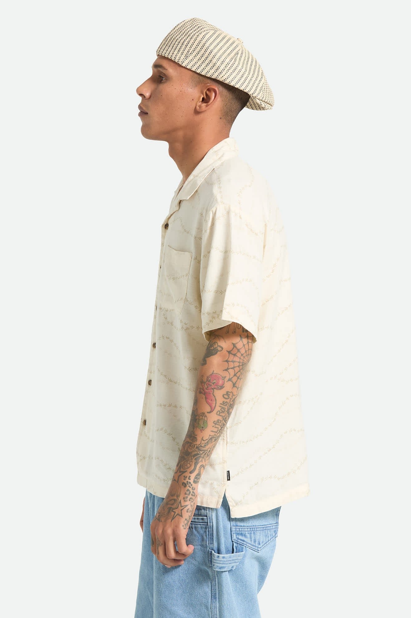 Brixton Bunker Slub S/S Woven Shirt - Whitecap/Black Swallows