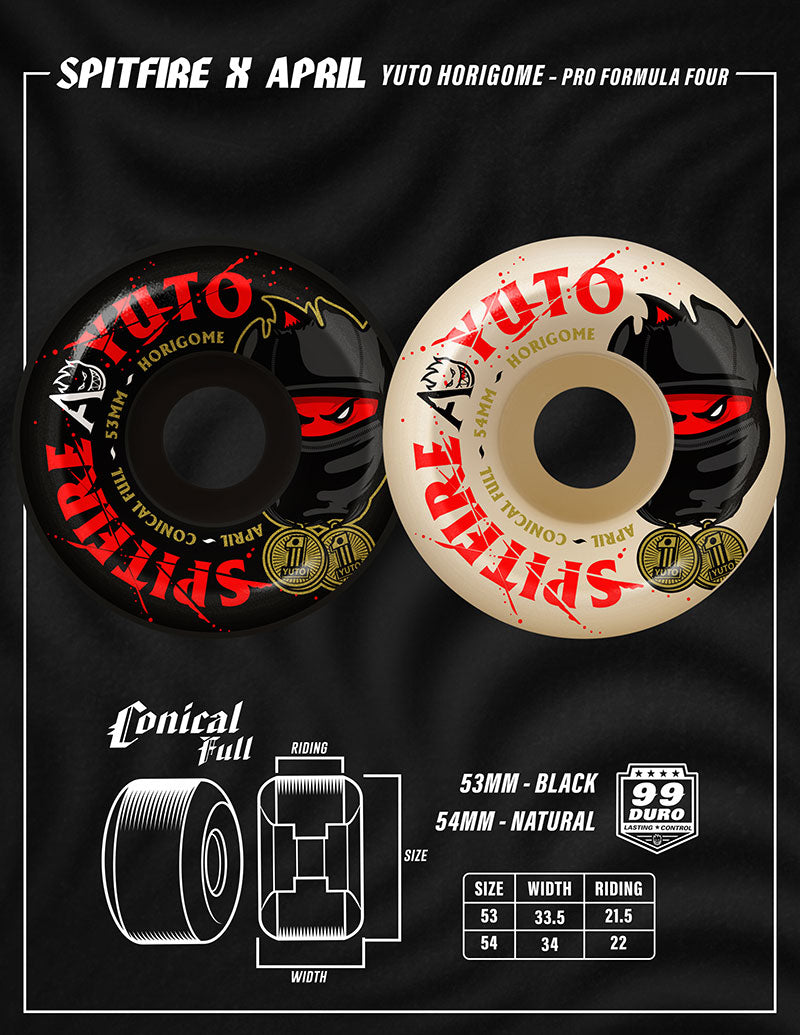 Spitfire F4 99D x APRIL YUTO CONICAL FULL Wheels - 53mm (BLACK)